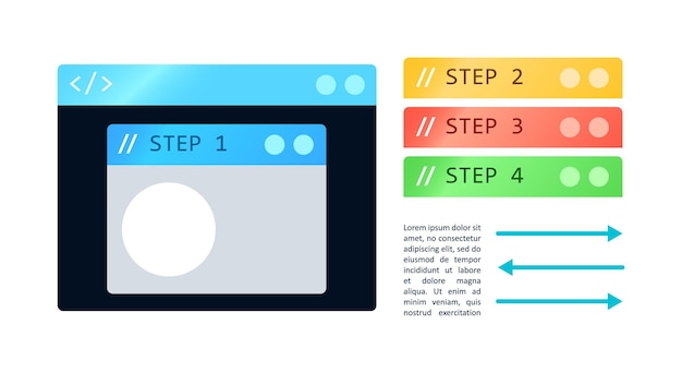 Vector program window and title bar infographic chart design element set. abstract vector symbols for infochart with blank copy spaces. kit with shapes for instructional graphics. visual data presentation