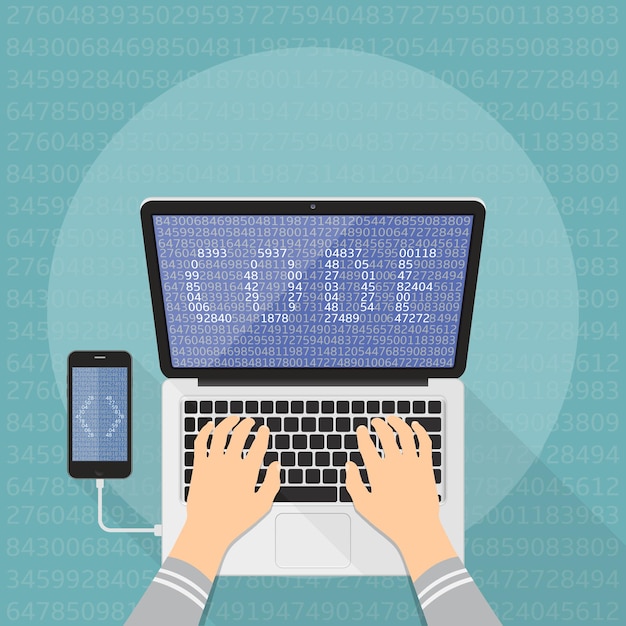 Vector programmer coding on laptop computer