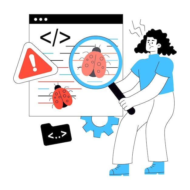 Vector programmer debugging code and finding software bugs