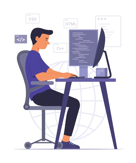 Vector programmer man process coding for software development concept illustration