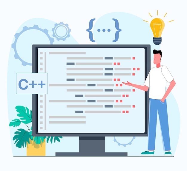 Vector programmer working the programmer works on the computer