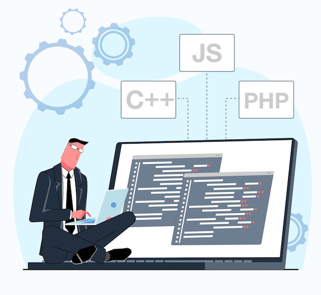 Vector programmer working the programmer works on the computer