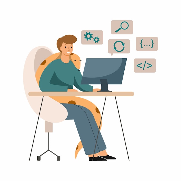 Vector programmer works at computer desktop python programming freelance and remote work