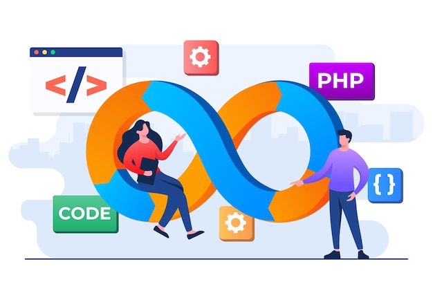 Vector programmers practice of development and software operations devops concept