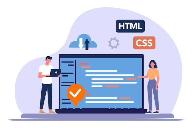 Vector programmers wokring on code using html css vector illustration