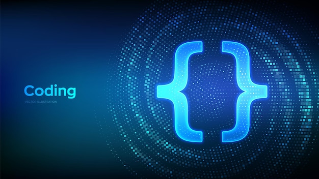 Vector programming code coding or hacker background programming code icon made with binary code virtual tunnel warp made with digital code data flow vector illustration