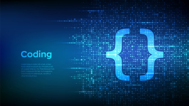 Vector programming code icon made with binary code. coding or hacker matrix background with digits 1.0.