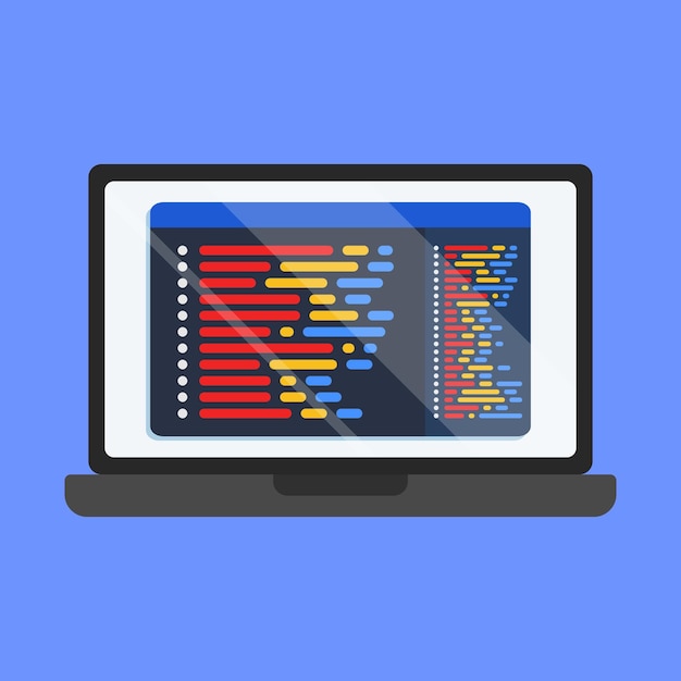 Vector programming code vector icon programming code language vector software code with laptop vector