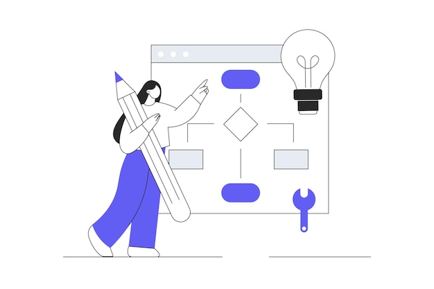 Vector programming and coding code review writing algorithms solution and pair programming woman pen