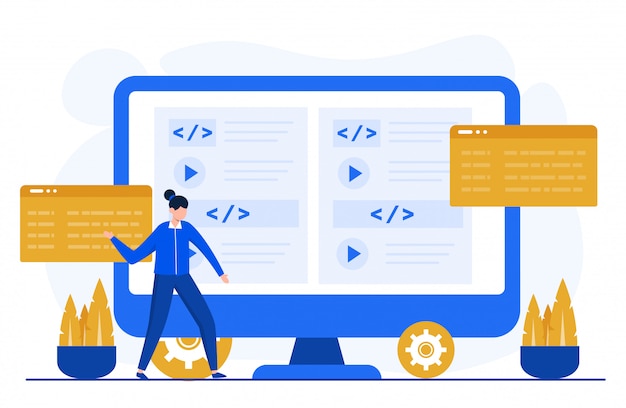 Vector programming or coding concept illustration for landing page template