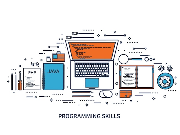Vector programming coding flat computing background code hardware software web development search engine