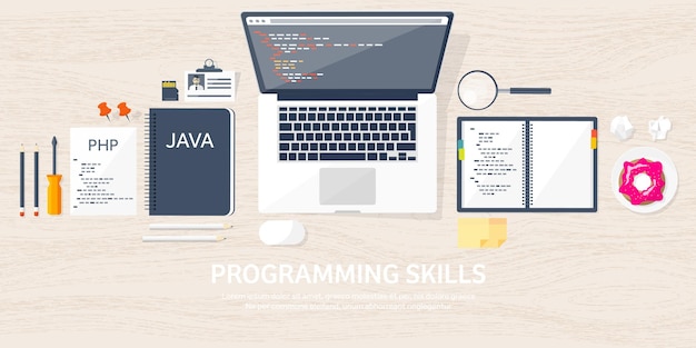 Vector programming and coding flat computing background code hardware software web development seo search