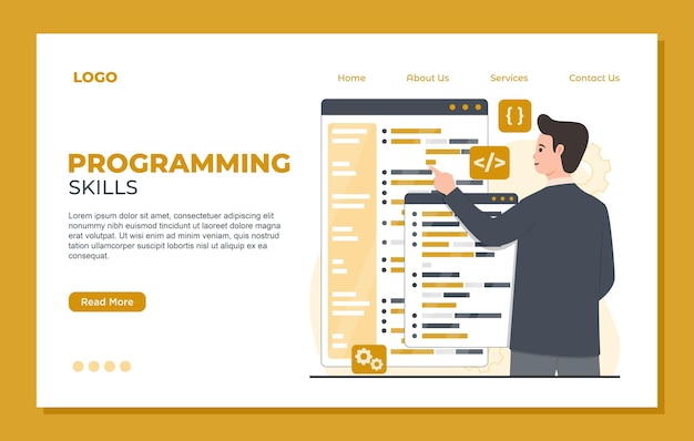Vector programming coding software development landing page templates for website web page vector