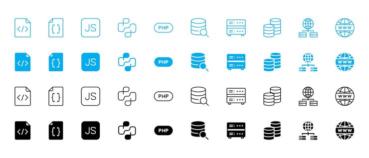 programming and coding vector icon set for web development software database server design tools
