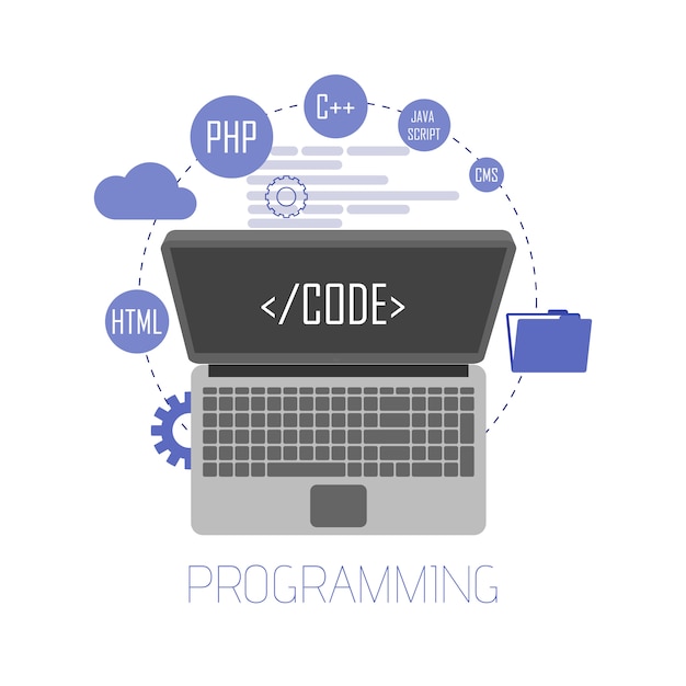 Vector programming and coding, website development illustration