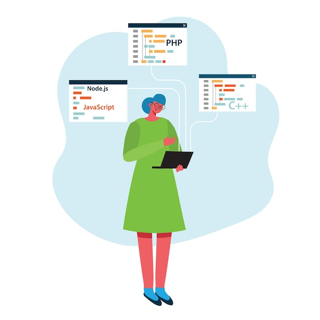 Vector programming and coding, website development, web design. flat style.