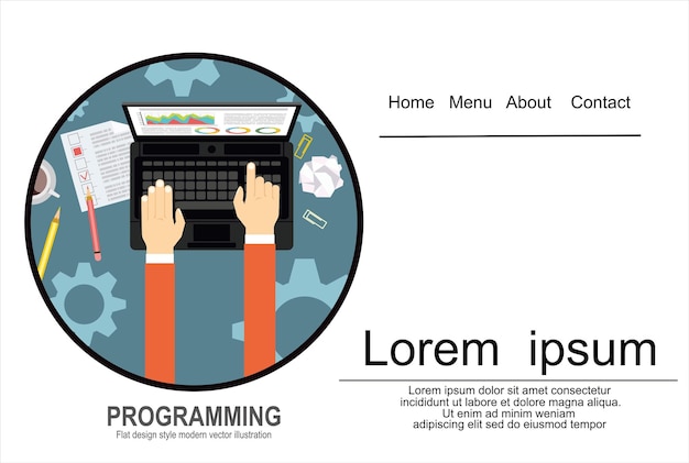Vector programming and coding, website development, web design. flat vector illustration