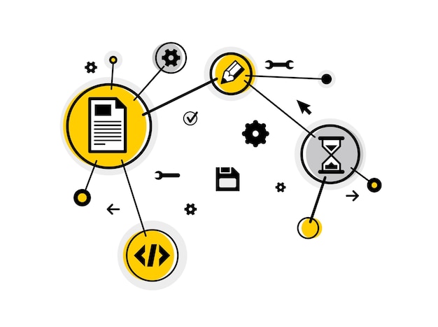 Vector programming and computer pc engineering vector illustration repairing and fixing bugs coding app on pc