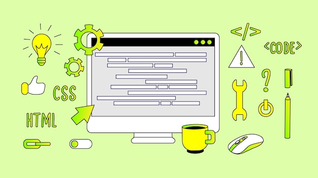 Vector programming elements set modern vector illustration of computer and developing software