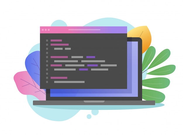 Vector programming javascript or html code on laptop computer screen