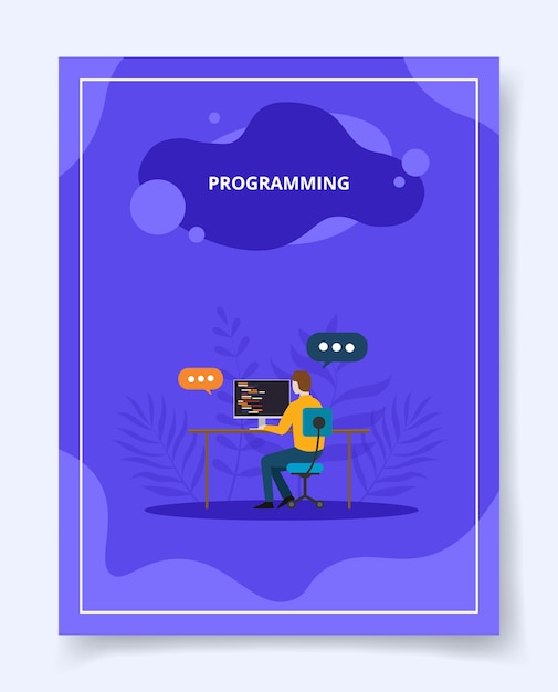 Vector programming man development software apps on computer  