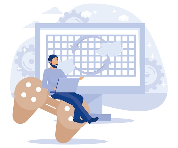 Vector programming team concept computer games virtual world and iot development vr graphic design