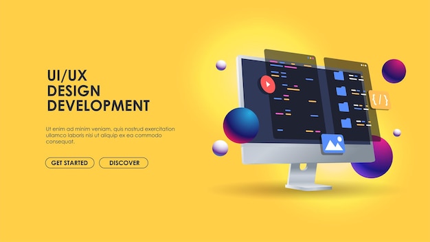 Vector programming web banner programming languages social media creative concept idea desktop computer