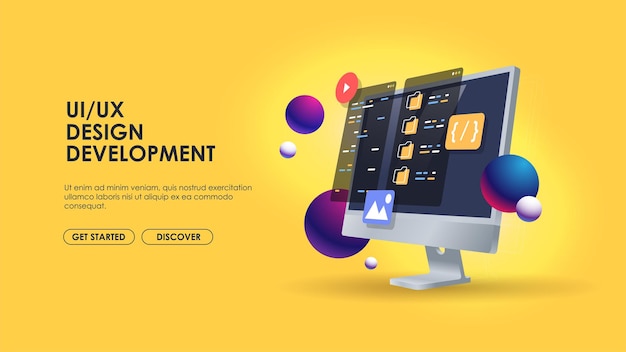 Vector programming web banner programming languages social media creative concept idea desktop computer