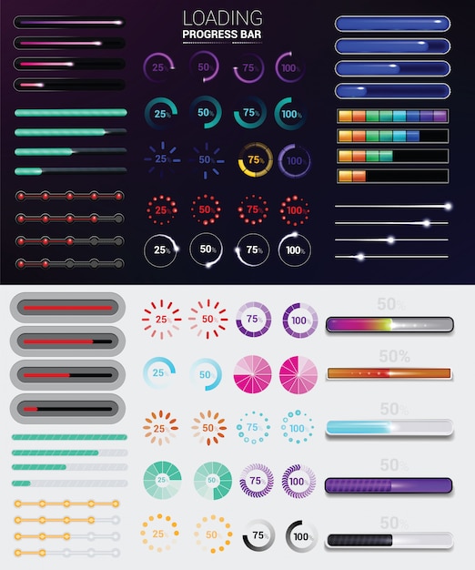 Vector progress bar vector progressive web interface to upload or download progression indicator of loading or downloading indication illustration