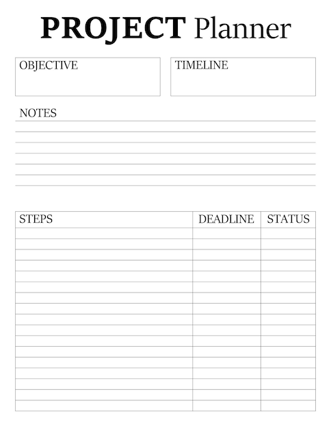 Vector project planner template a concise design for a business notepad page business organizer project schedule letter format vector illustration