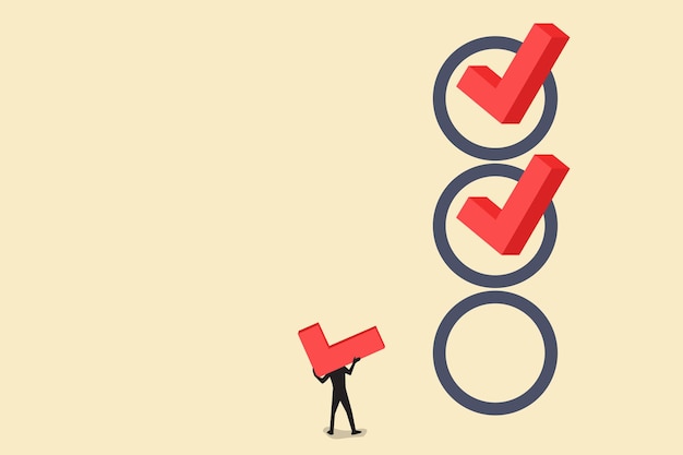 Vector project tracking goal tracker task completion or checklist to remind project progress concept businessman project manager holding big check to completed tasks in project management time line