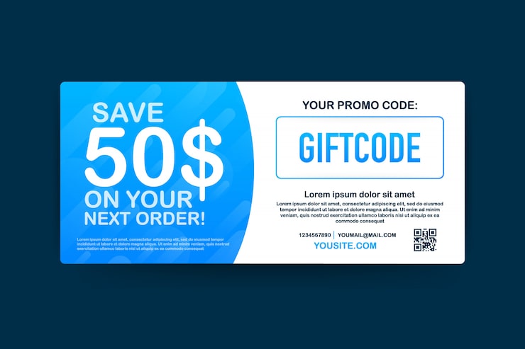 Vector promo code. gift voucher with coupon code. premium egift card for e-commerce, online shopping. marketing.