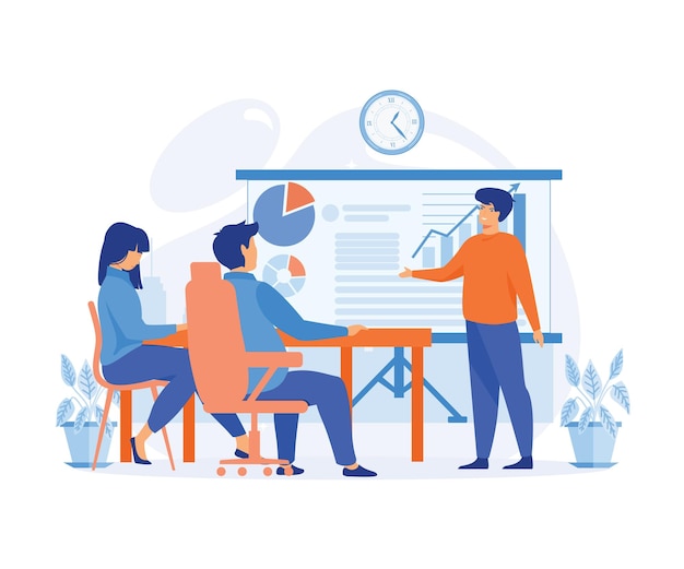 Vector prospective experienced office supervisor giving presentation within business seminar