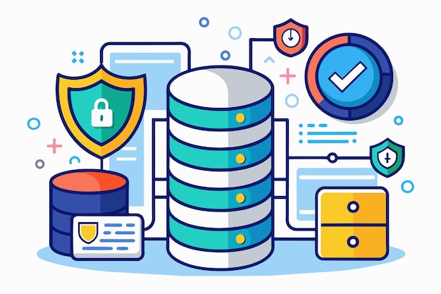 Vector protected data stack database access info security information protection secure storage simple and minimalist flat vector illustration