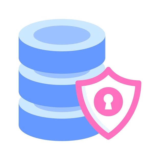 Vector protection shield with database servers showing concept flat icon of secure server database security