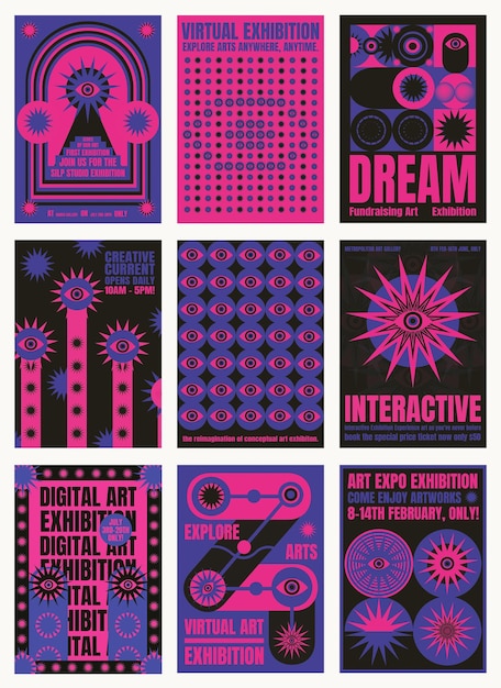 Vector psychedelic retro poster template vectors