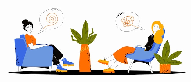 Vector psychotherapeutic counseling a psychologist and a young girl patient at a therapy session treatment