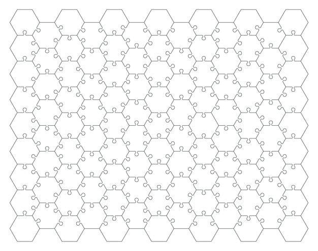 Vector puzzle pieces template 13x9 111 isolated on white background vector mockup of hexagonal jigsaw