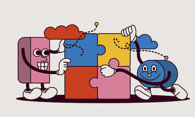 Vector puzzle team partner and partnership work business teamwork people collaboration together