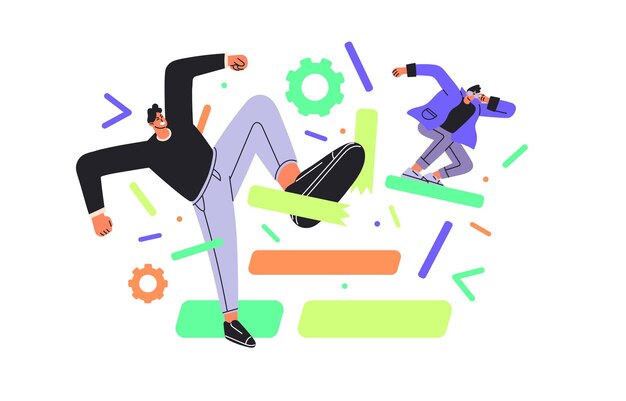 Vector qa software engineers fix bugs in code people review break elements in script testers testing program debugging development programming flat isolated vector illustration on white background