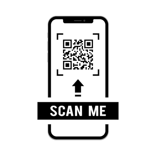 Vector qr code scan button with smartphone qr code scan label with scan me text