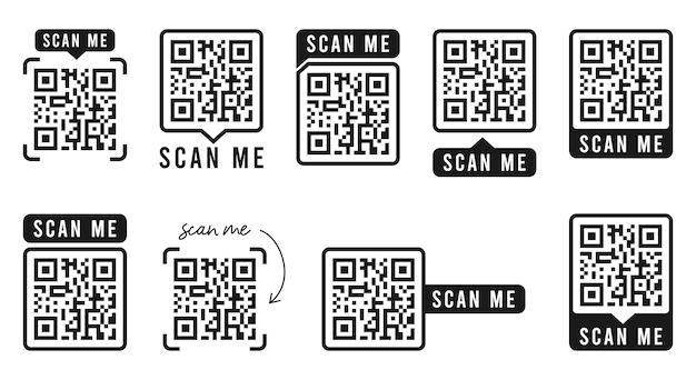 qr code set template of frames with text  scan me and qr code quick response codes vector