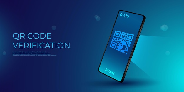 Vector qr verification concept. mobile phone with a scanner reads the qr code. machine-readable barcode on smartphone screen.