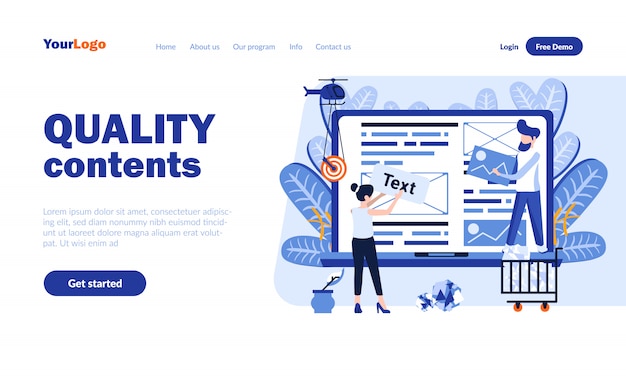 Vector quality contents vector landing page template with header