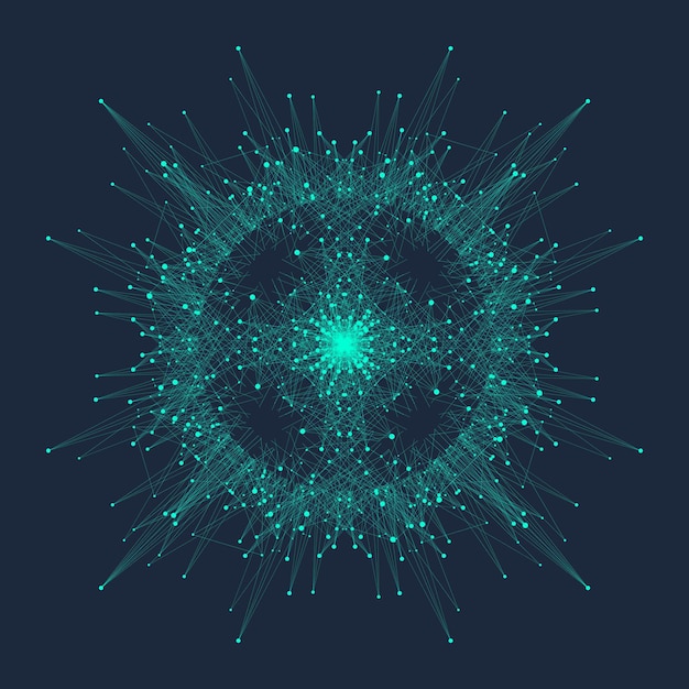 Vector quantum computer technology concept. deep learning artificial intelligence. big data algorithms visualization for business, science, technology. waves flow, dots, lines. quantum vector illustration.