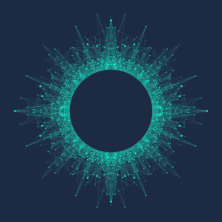 Quantum computer technology concept. Deep learning artificial intelligence. Big data algorithms visualization for business, science, technology. Waves flow. Vector illustration.