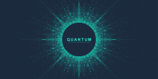 Vector quantum computer technology concept. sphere explosion background. deep learning artificial intelligence. big data algorithms visualization. waves flow. quantum explosion, vector illustration.