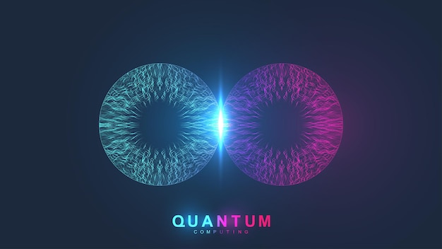 Vector quantum computing systems. quantum physics. deep learning artificial intelligence. big data algorithms visualization, vector illustration.