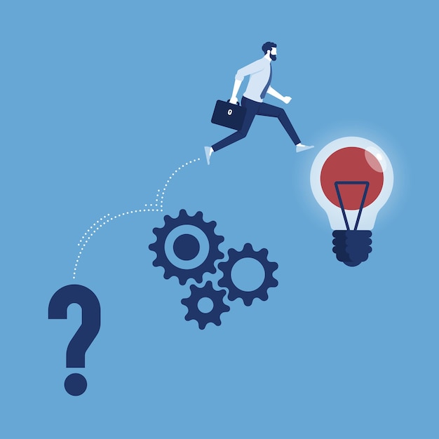 Vector question decision idea process of intellectual work man thinks about solving a problem