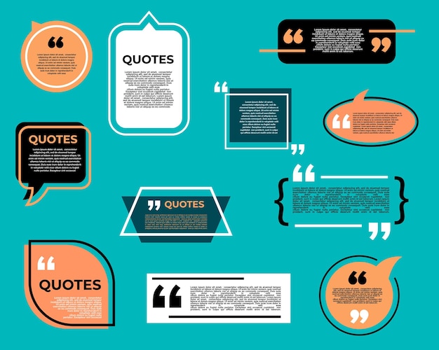 Vector quote bubble or box, chat message, comment and note quote icons. speech balloon, text box, information or dialog textbox frames with quotation marks, isolated templates of talk, info quoting